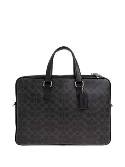 Coach Caden Zip Patterned Briefcase In Black