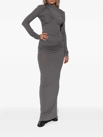 Entire Studios Long Draped Floor-length Dress In Gray