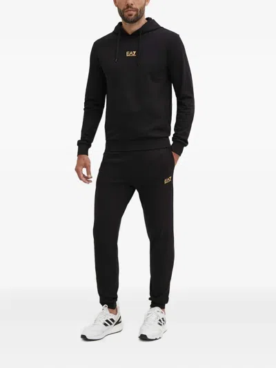Ea7 Hooded Logo Jumpsuit In Black