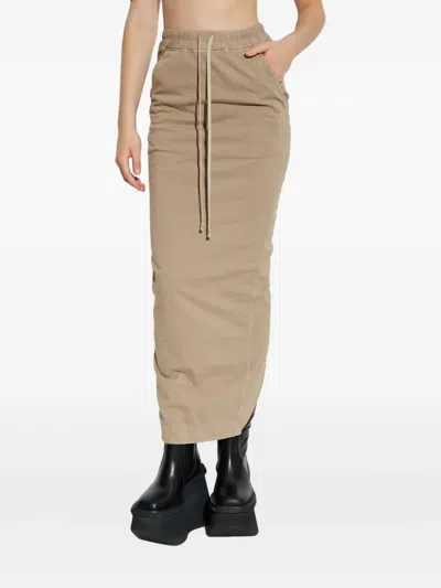 Rick Owens Drkshdw Pull On Pillar Drawstring Maxi Skirt In Brown