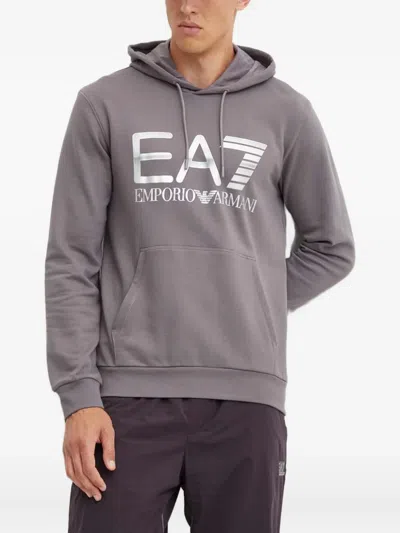 Ea7 Logo Hooded Sweatshirt In Gray