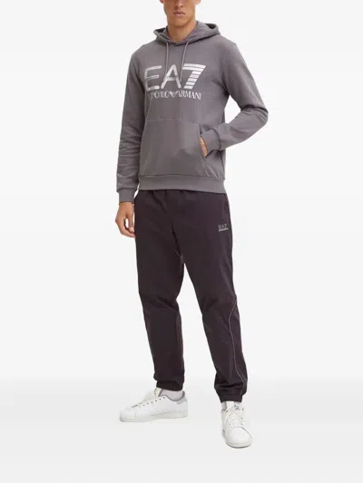 Ea7 Logo Hooded Sweatshirt In Gray