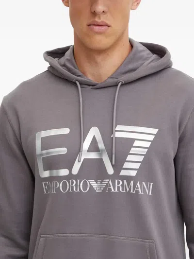 Ea7 Logo Hooded Sweatshirt In Gray