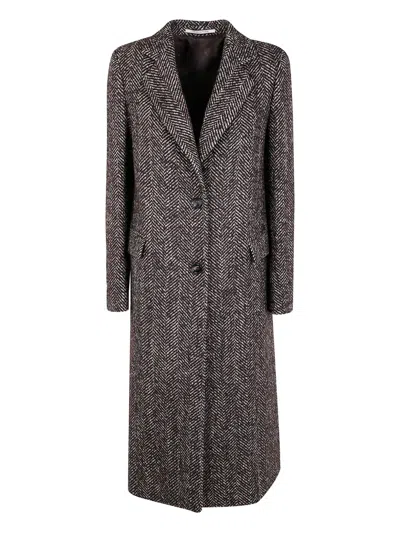 Tagliatore Herringbone Long Sleeve Coat Side Pockets In Brown