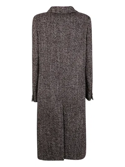 Tagliatore Herringbone Long Sleeve Coat Side Pockets In Brown