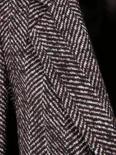 Tagliatore Herringbone Long Sleeve Coat Side Pockets In Brown