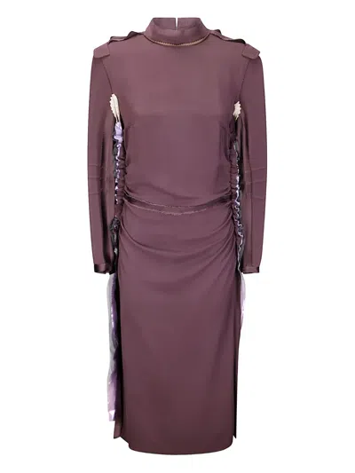 Maison Margiela Ruched Silk Dress With Deconstructed Design And Dual Zipper Details In Purple