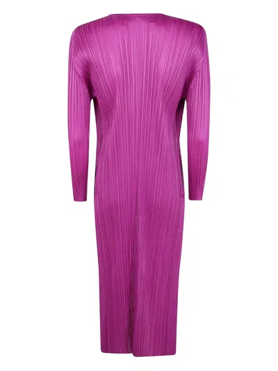 Issey Miyake Long Plissé Cardigan In Pink