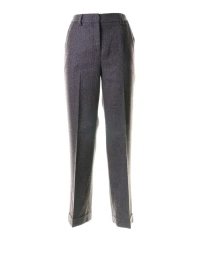 Via Masini 80 Herringbone Cuffed Trousers In Gray