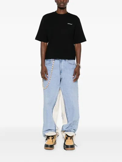 Off-white Diagonal Logo Cotton Graphic T-shirt In Black
