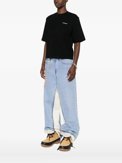 Off-white Diagonal Logo Cotton Graphic T-shirt In Black