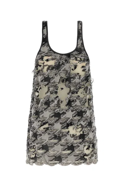 Diesel Women Multicolor Cotton Blend Mini Dress In Gray