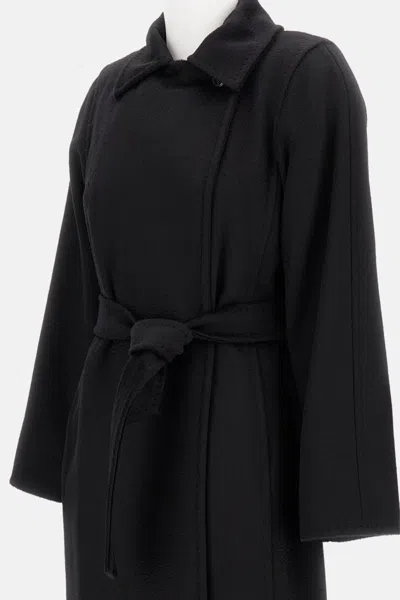 Max Mara Manuela Camel Sable Long Robe Coat In Black