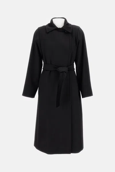Max Mara Manuela Camel Sable Long Robe Coat In Black
