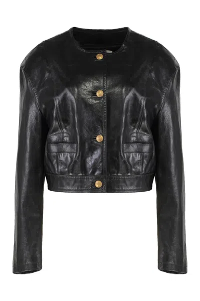 Halfboy Buttonned Leather Jacket In Black