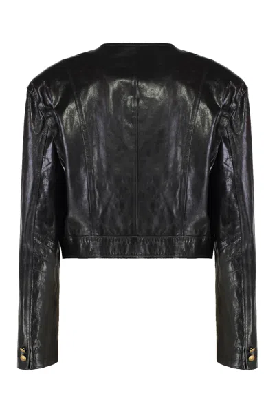 Halfboy Buttonned Leather Jacket In Black