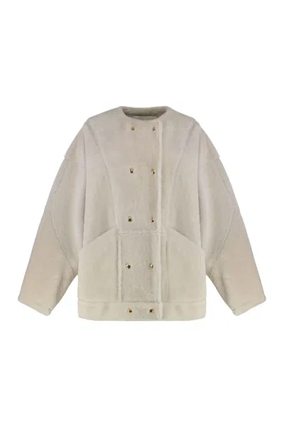 Halfboy Buttoned Sheepskin Jacket In White