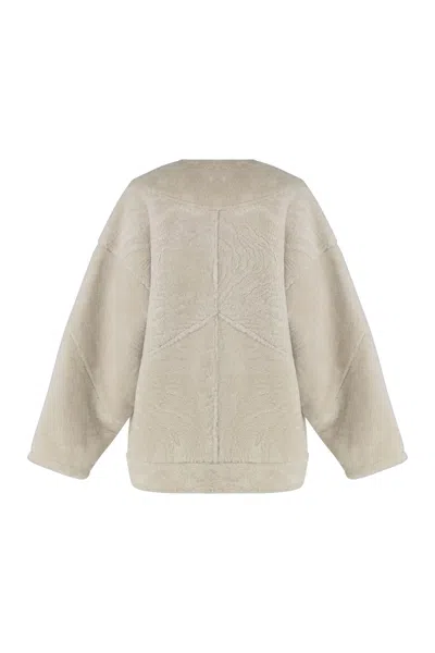 Halfboy Buttoned Sheepskin Jacket In White
