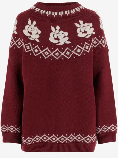 Magda Butrym Wool Sweater With Floral Pattern In Red