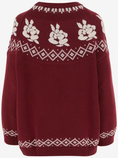 Magda Butrym Wool Sweater With Floral Pattern In Red