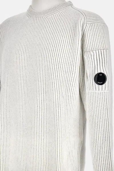 C.p. Company Round Neck Fleece Knit Sweater In White