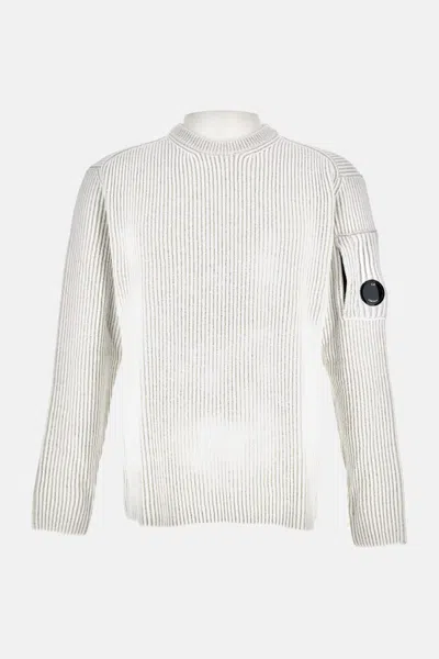 C.p. Company Round Neck Fleece Knit Sweater In White