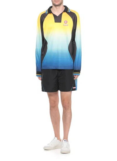 Casablanca Gradient Patterned Crewneck Sweater With Polo Collar In Multi