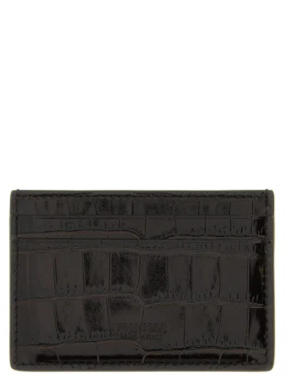 Tom Ford Crocodile Embossed Slim Card Holder In Black