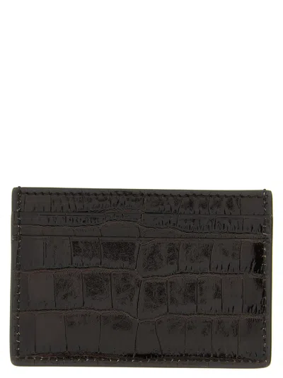 Tom Ford Crocodile Embossed Slim Card Holder In Black