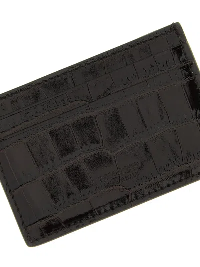 Tom Ford Crocodile Embossed Slim Card Holder In Black