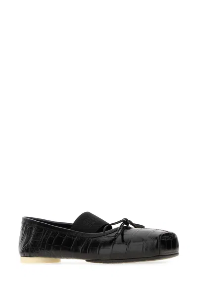 Mm6 Maison Margiela Ballerina Shoes With Bow And Crocodile Effect In Black