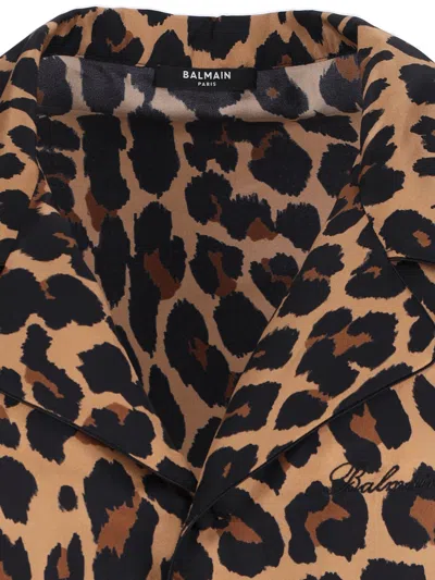 Balmain Leopard Print Silk Bowling Shirt In Animal Print