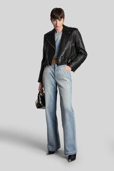 Balmain Cropped Leather Biker Jacket In Black