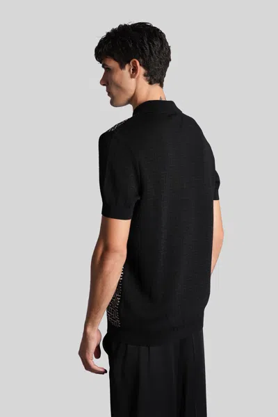Balmain Wool And Linen Polo Shirt With Monogram Motif In Black