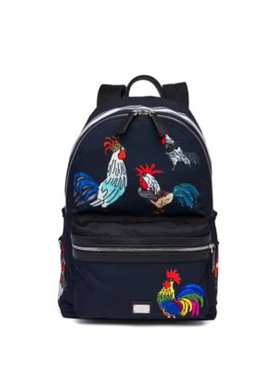 Dolce & Gabbana Volcano Rooster Print Backpack In Navy