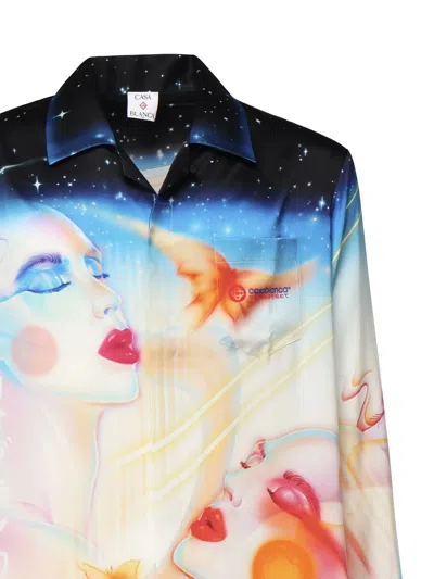 Casablanca Mens Galactic Connection Cuban-collar Graphic-pattern Silk Shirt In Multi