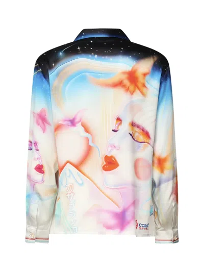 Casablanca Mens Galactic Connection Cuban-collar Graphic-pattern Silk Shirt In Multi