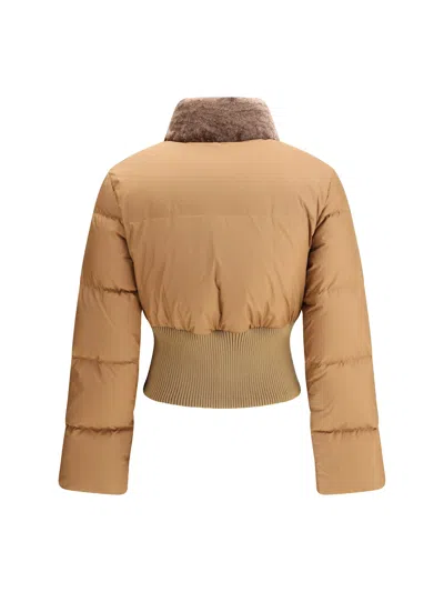 Fendi Short Padded Down Jacket With Shearling Collar Clothing In Brown