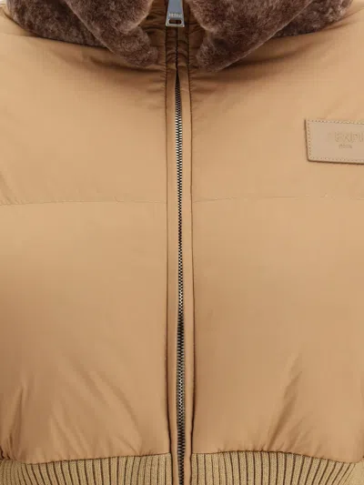 Fendi Short Padded Down Jacket With Shearling Collar Clothing In Brown
