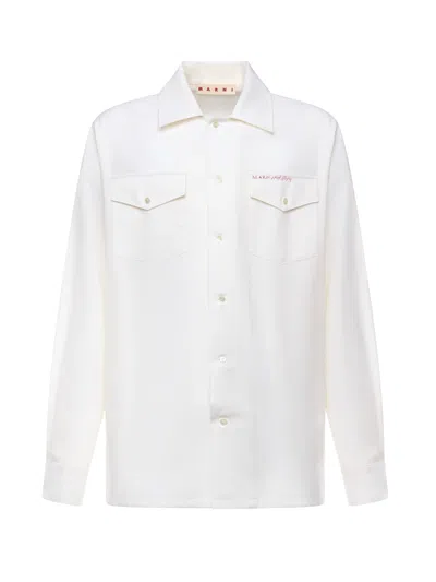 Marni Cool Wool Shirt With Embroidery In White