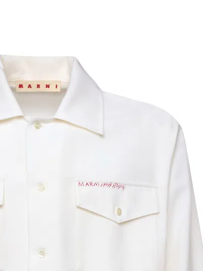 Marni Cool Wool Shirt With Embroidery In White