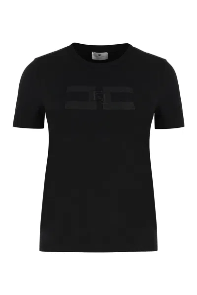 Elisabetta Franchi Black T-shirt With Embroidered Logo On The Front In Cotton Woman In Multi