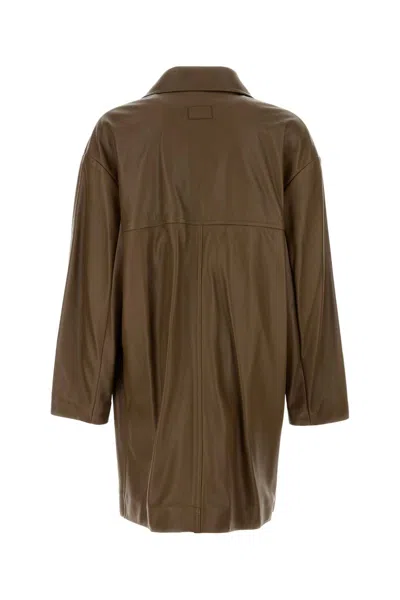 Fendi Double-breasted Leather Coat Coats And Trench Coats Brown In Multi