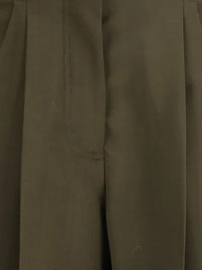 Fendi Women Green Pants With Front Pences And Wide Leg In Wool Woman In Multi