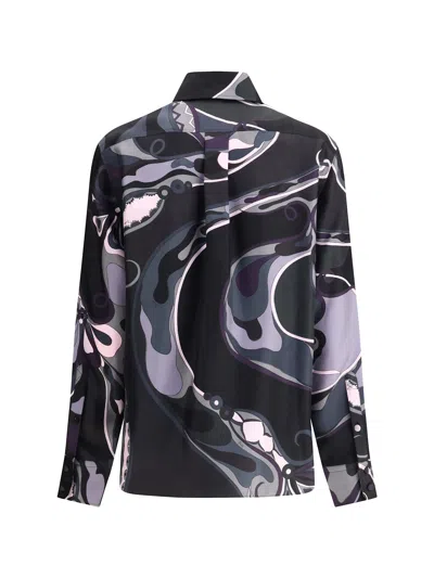 Pucci Silk Shirt With Abstract Print In Black