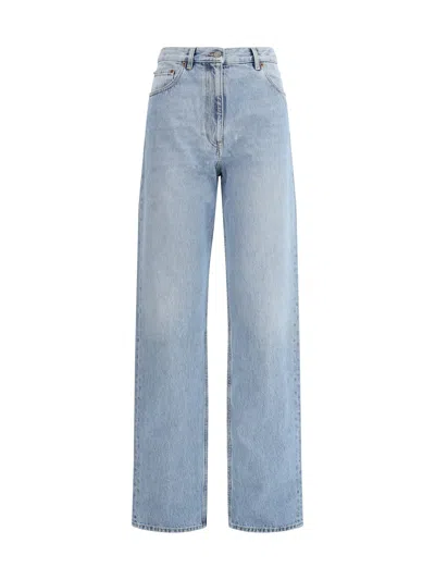 Valentino Straight Trousers With Pockets And Belt Loops In Blue