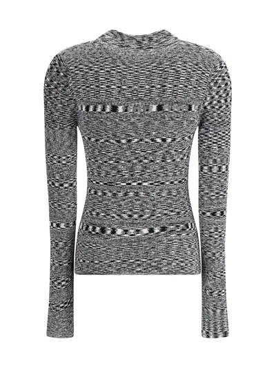 Ganni Black And White Polo Shirt With All-over Space-dye Effect And Button Closure In Fabric Woman In Multi