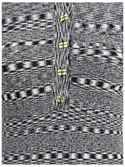 Ganni Black And White Polo Shirt With All-over Space-dye Effect And Button Closure In Fabric Woman In Multi