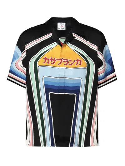 Casablanca Mountain Graphic Silk Shirt With Elastic Waistband In Multi