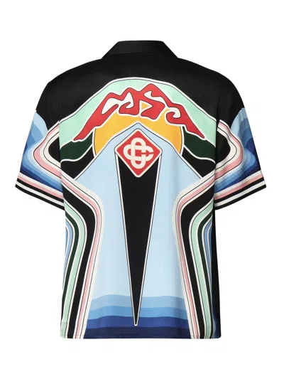 Casablanca Mountain Graphic Silk Shirt With Elastic Waistband In Multi